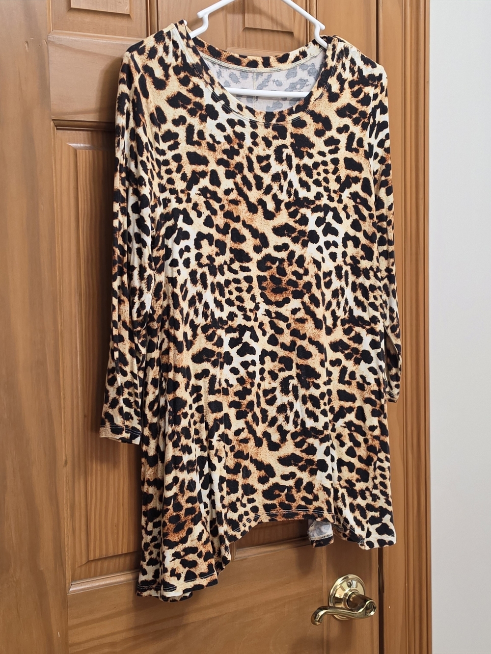 Leopard Print Long Sleeve Women's Tunic Top - Tan/Black